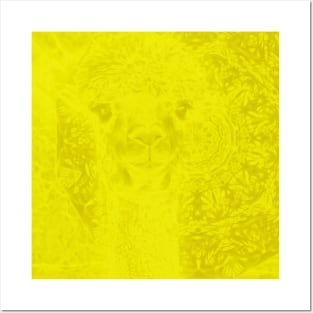 Ghostly buttercup yellow alpaca and mandala Posters and Art